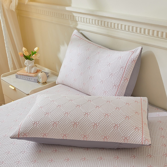 91家纺网 家纺一手货源 找家纺 罗艺轩 2025新款床裙款透气凉感豆豆软凉席席子 梦蝶-粉