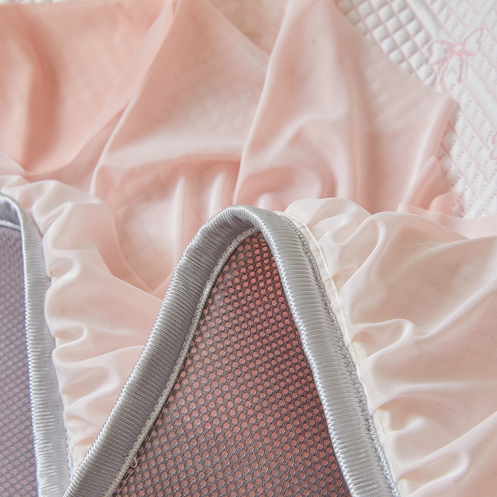 91家纺网 家纺一手货源 找家纺 罗艺轩 2025新款床裙款透气凉感豆豆软凉席席子 梦蝶-粉