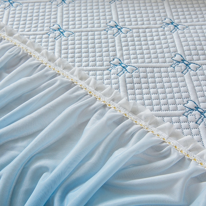 91家纺网 家纺一手货源 找家纺 罗艺轩 2025新款床裙款透气凉感豆豆软凉席席子 梦蝶-蓝