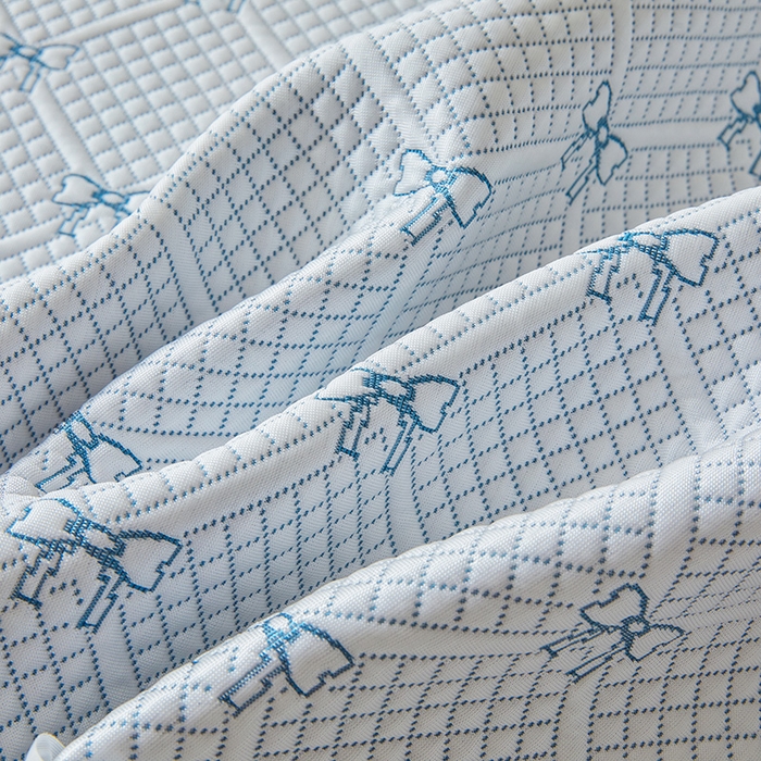 91家纺网 家纺一手货源 找家纺 罗艺轩 2025新款床裙款透气凉感豆豆软凉席席子 梦蝶-蓝