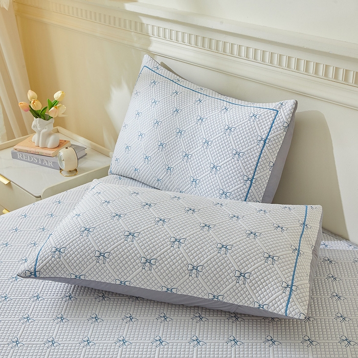 91家纺网 家纺一手货源 找家纺 罗艺轩 2025新款床裙款透气凉感豆豆软凉席席子 梦蝶-蓝