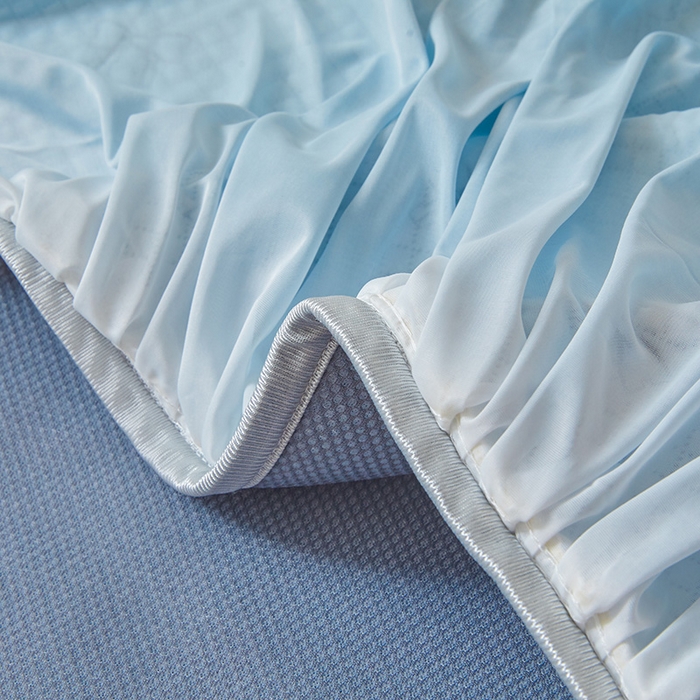 91家纺网 家纺一手货源 找家纺 罗艺轩 2025新款床裙款透气凉感豆豆软凉席席子 梦蝶-蓝