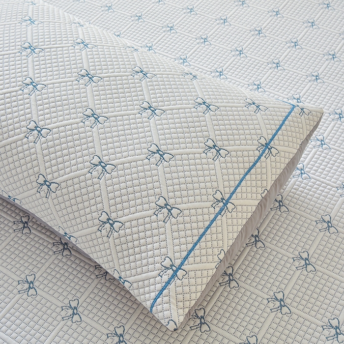 91家纺网 家纺一手货源 找家纺 罗艺轩 2025新款床裙款透气凉感豆豆软凉席席子 梦蝶-蓝