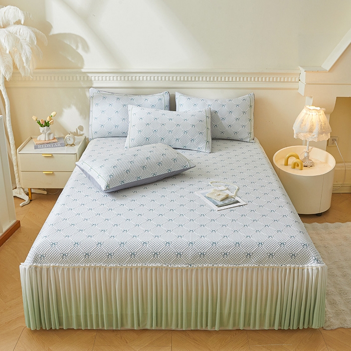 罗艺轩 2025新款床裙款透气凉感豆豆软凉席席子 梦蝶-绿