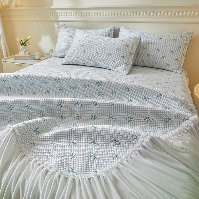 91家纺网 家纺一手货源 找家纺 罗艺轩 2025新款床裙款透气凉感豆豆软凉席席子 梦蝶-绿