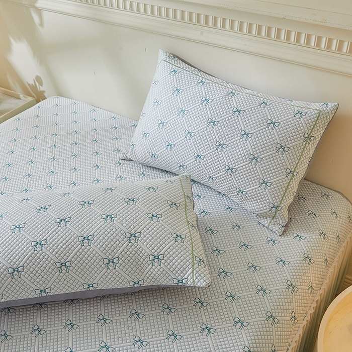 91家纺网 家纺一手货源 找家纺 罗艺轩 2025新款床裙款透气凉感豆豆软凉席席子 梦蝶-绿