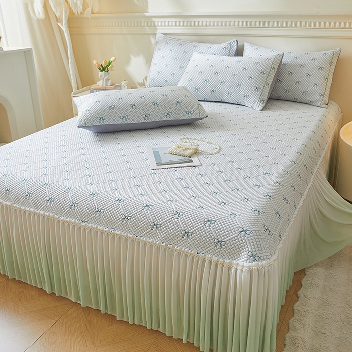 91家纺网 家纺一手货源 找家纺 罗艺轩 2025新款床裙款透气凉感豆豆软凉席席子 梦蝶-绿