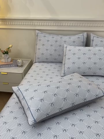 91家纺网 家纺一手货源 找家纺 罗艺轩 2025新款床裙款透气凉感豆豆软凉席席子 梦蝶-蓝