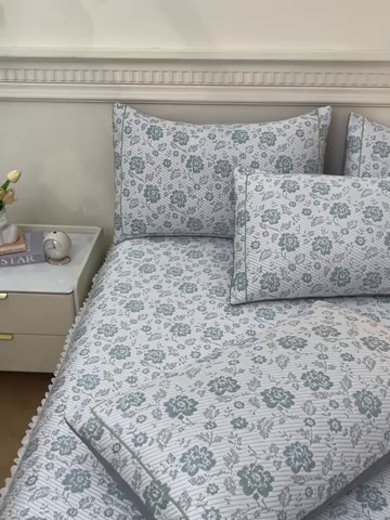 91家纺网 家纺一手货源 找家纺 罗艺轩 2025新款床裙款透气凉感豆豆软凉席席子 花妍-绿