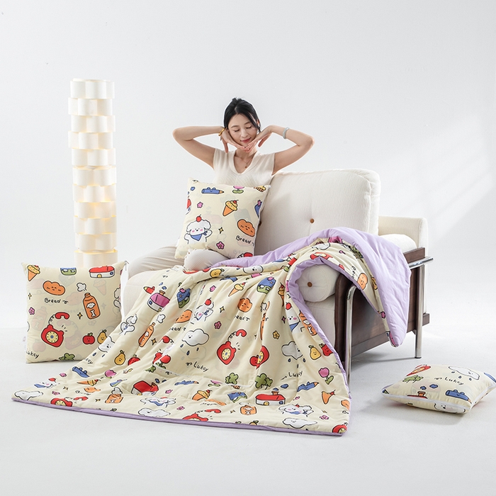 91家纺网 家纺一手货源 找家纺 照世家纺 2025春夏新款全棉纯棉印花A类抱枕被 涂鸦乐园 40x40展开105x150