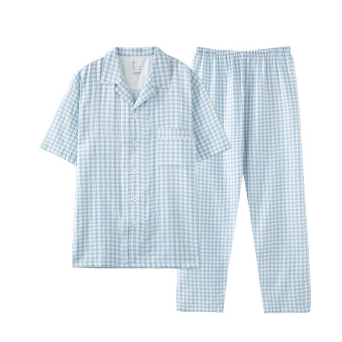 91家纺网 家纺一手货源 找家纺 （总）良品汇馆 2025新款日式无印水洗全棉纯棉双层纱睡衣良品女纯棉短袖长裤棉夏季情侣家居服