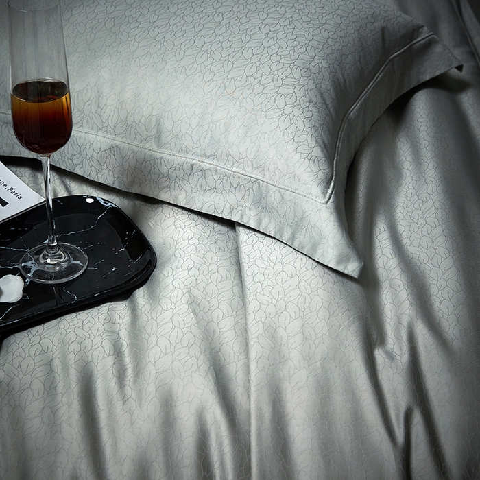 91家纺网 家纺一手货源 找家纺 洽想家 2025新款长绒棉贡缎提花手工立体埋绳工艺四件套礼盒包装 奢华魅力-水绿