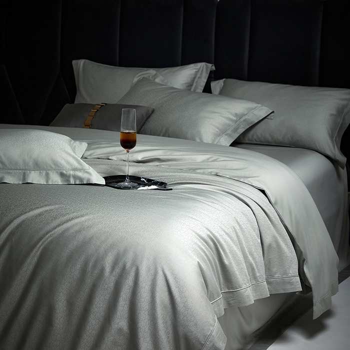 91家纺网 家纺一手货源 找家纺 洽想家 2025新款长绒棉贡缎提花手工立体埋绳工艺四件套礼盒包装 奢华魅力-水绿