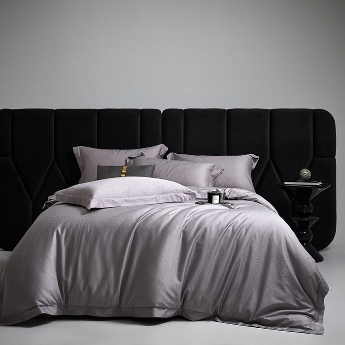 洽想家 2025新款长绒棉贡缎提花手工立体埋绳工艺四件套礼盒包装 奢华魅力-天空灰