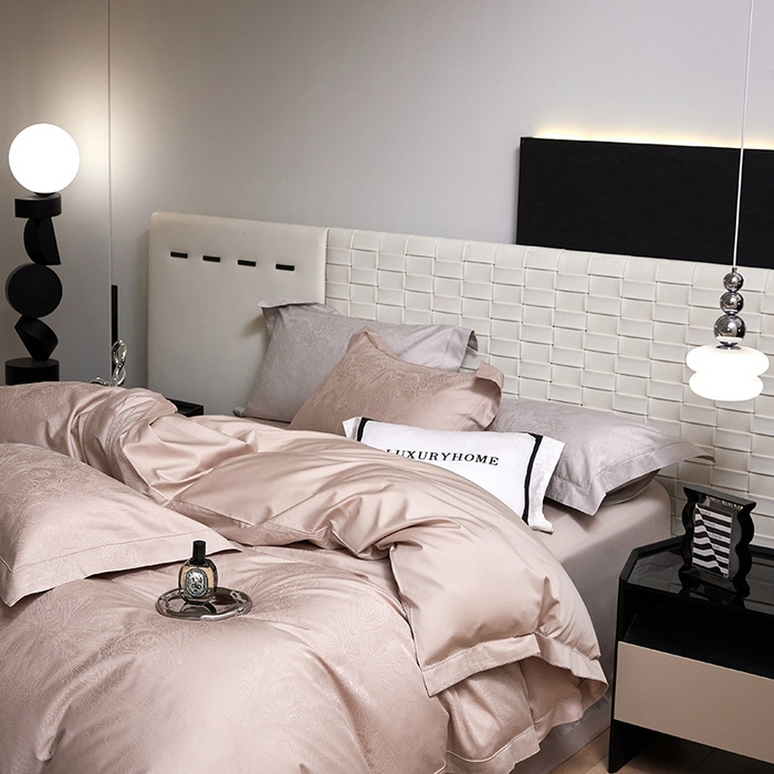 91家纺网 家纺一手货源 找家纺 洽想家 2025新款长绒棉贡缎提花手工立体埋绳工艺四件套礼盒包装 洛奇（芙蓉玉）