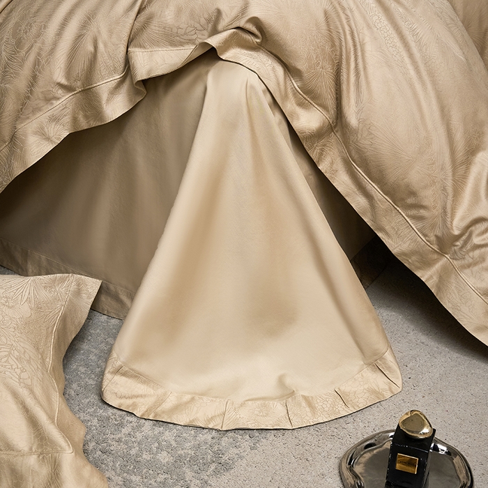 91家纺网 家纺一手货源 找家纺 洽想家 2025新款长绒棉贡缎提花手工立体埋绳工艺四件套礼盒包装 洛奇（金驼）