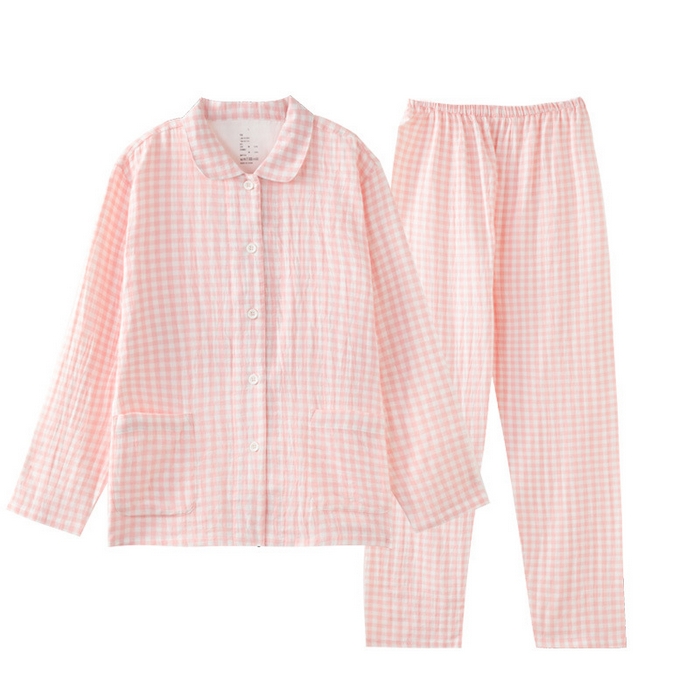 91家纺网 家纺一手货源 找家纺 （总）良品汇馆 2025新款日式无印全棉纯棉双层纱家居服良品糖果纯棉睡衣套装长袖情侣家居服