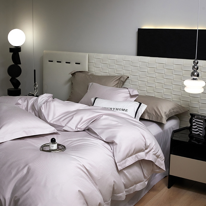 洽想家 2025新款长绒棉贡缎提花手工立体埋绳工艺四件套礼盒包装 夜光曲（天空灰）