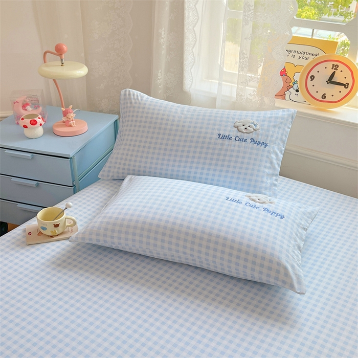 91家纺网 家纺一手货源 找家纺 梦舒羽 2025春夏新款水洗棉兔毛绒贴布绣枕套单枕套（带买家秀） 萌萌幸运汪-海盐兰