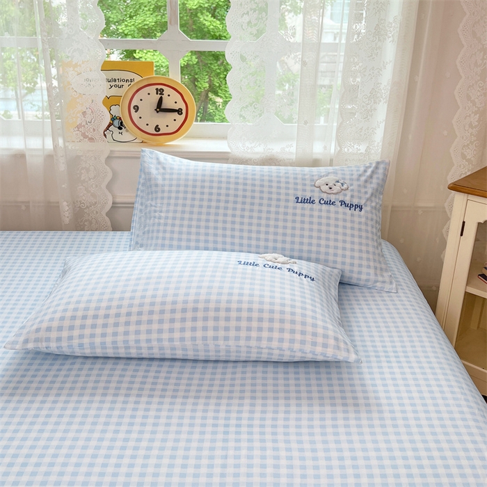 91家纺网 家纺一手货源 找家纺 梦舒羽 2025春夏新款水洗棉兔毛绒贴布绣枕套单枕套（带买家秀） 萌萌幸运汪-海盐兰