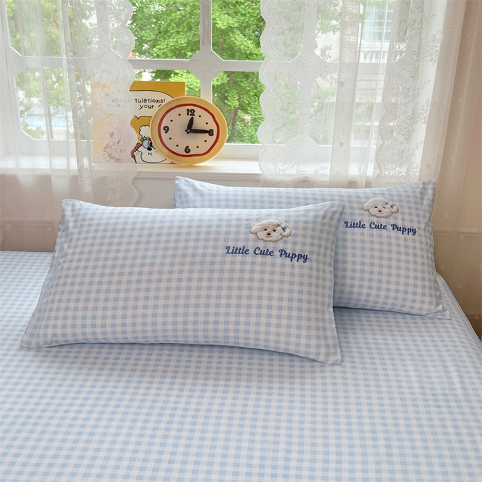 梦舒羽 2025春夏新款水洗棉兔毛绒贴布绣枕套单枕套（带买家秀） 萌萌幸运汪-海盐兰