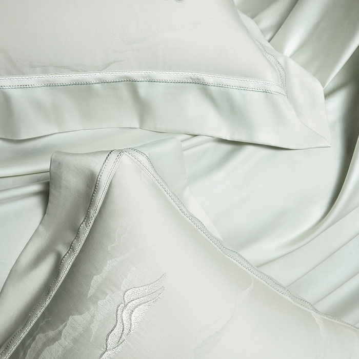 91家纺网 家纺一手货源 找家纺 洽想家 2025新款100支天丝棉提花加绣花工艺款床品四件套--山岚夏梦系列 山岚夏梦-薄荷绿