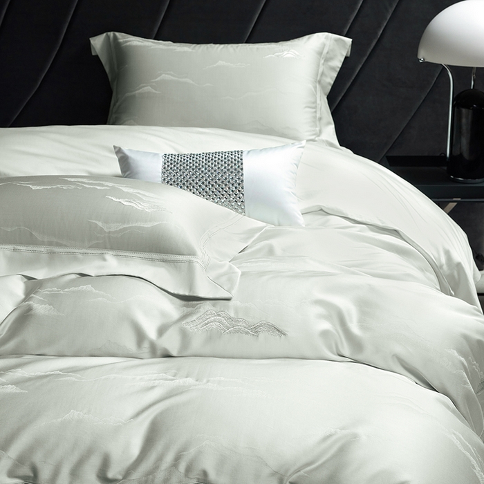 91家纺网 家纺一手货源 找家纺 洽想家 2025新款100支天丝棉提花加绣花工艺款床品四件套--山岚夏梦系列 山岚夏梦-薄荷绿