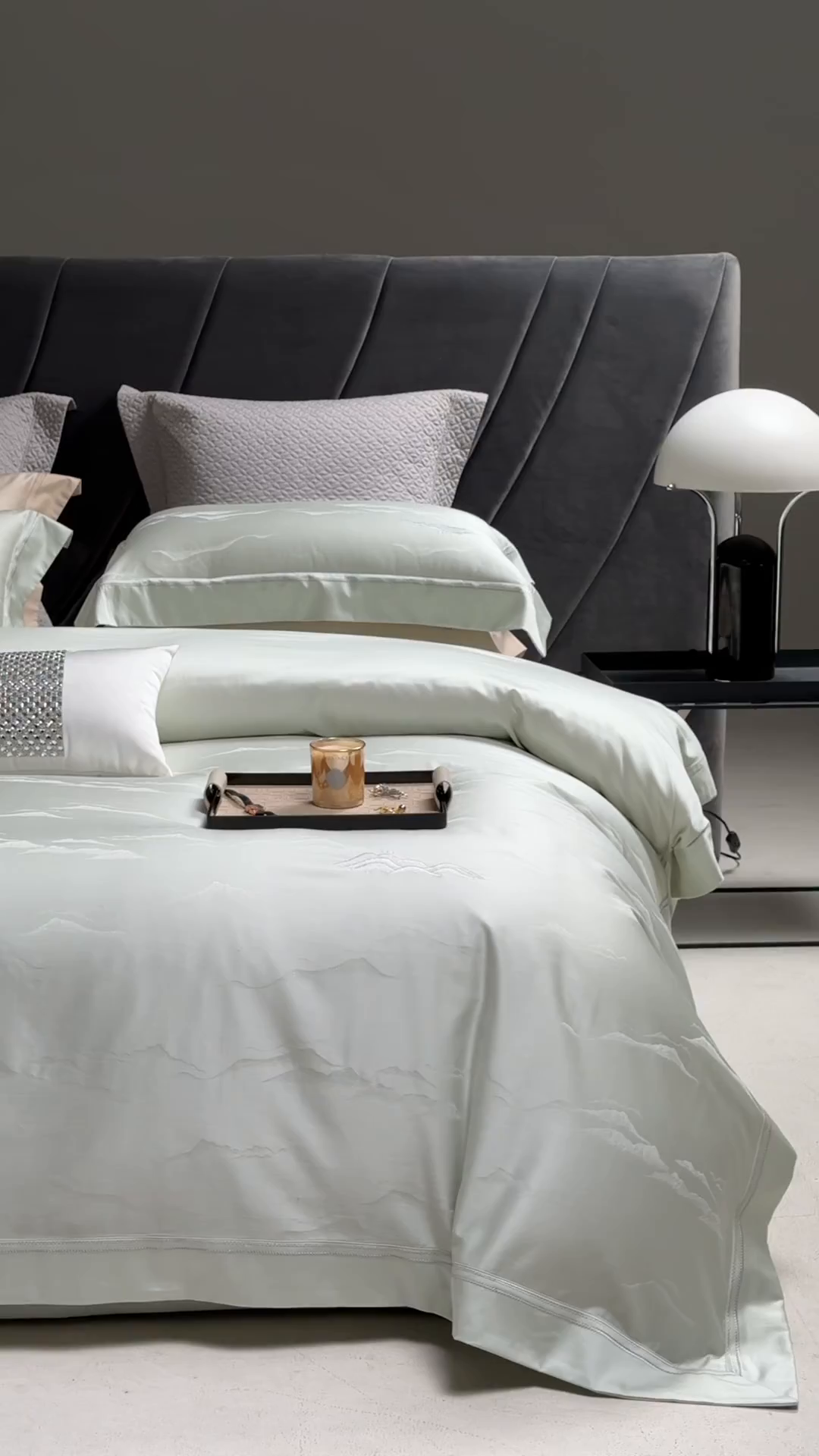 91家纺网 家纺一手货源 找家纺 洽想家 2025新款100支天丝棉提花加绣花工艺款床品四件套--山岚夏梦系列 山岚夏梦-薄荷绿