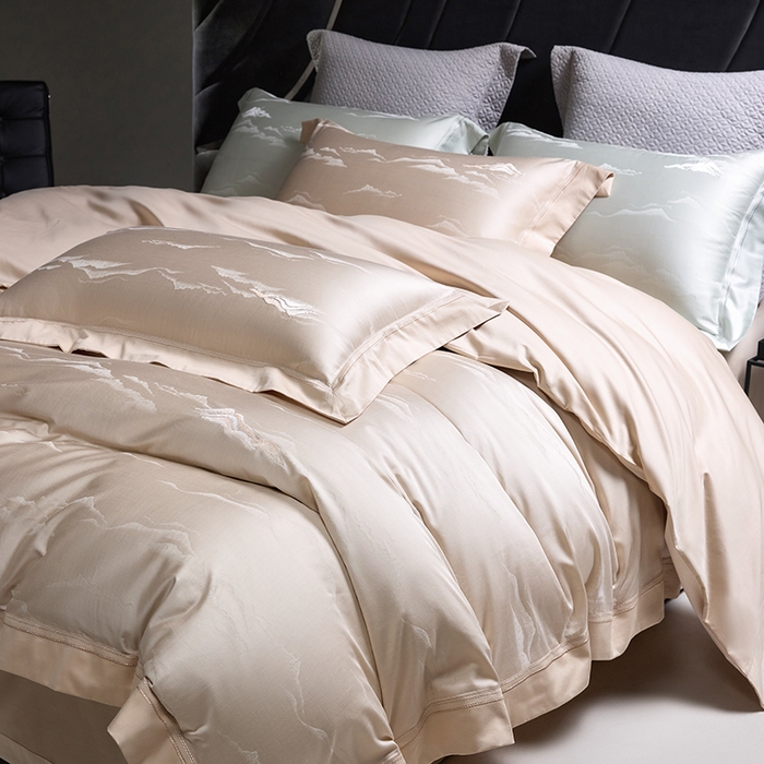 91家纺网 家纺一手货源 找家纺 洽想家 2025新款100支天丝棉提花加绣花工艺款床品四件套--山岚夏梦系列 山岚夏梦-香槟金