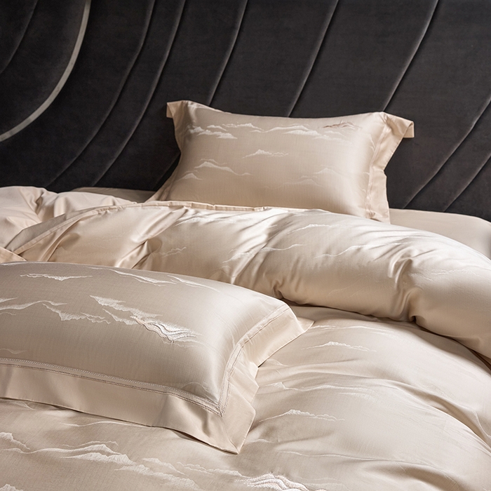 91家纺网 家纺一手货源 找家纺 洽想家 2025新款100支天丝棉提花加绣花工艺款床品四件套--山岚夏梦系列 山岚夏梦-香槟金