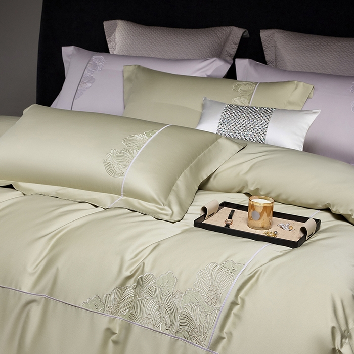 91家纺网 家纺一手货源 找家纺 洽想家 2025新款120支贡缎长绒棉绣花四件套-花漾系列 花漾-绿