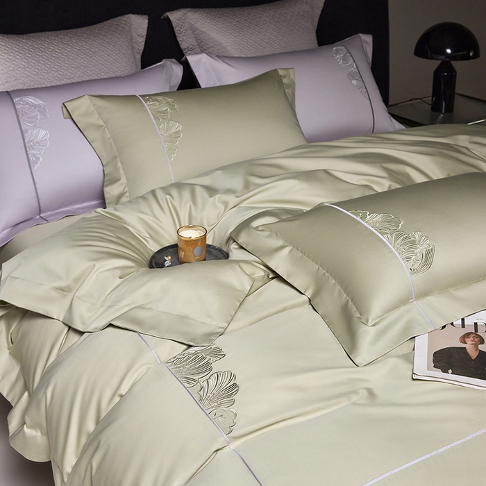 91家纺网 家纺一手货源 找家纺 洽想家 2025新款120支贡缎长绒棉绣花四件套-花漾系列 花漾-绿