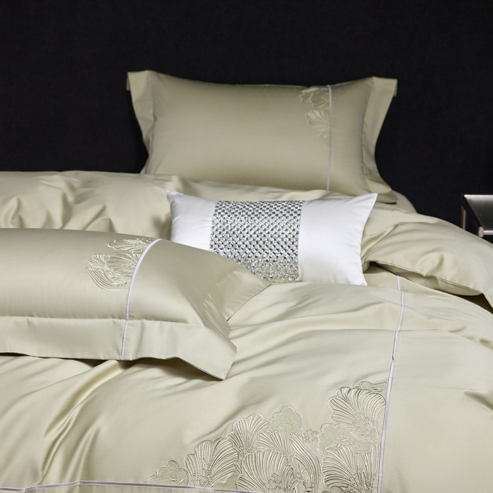 91家纺网 家纺一手货源 找家纺 洽想家 2025新款120支贡缎长绒棉绣花四件套-花漾系列 花漾-绿