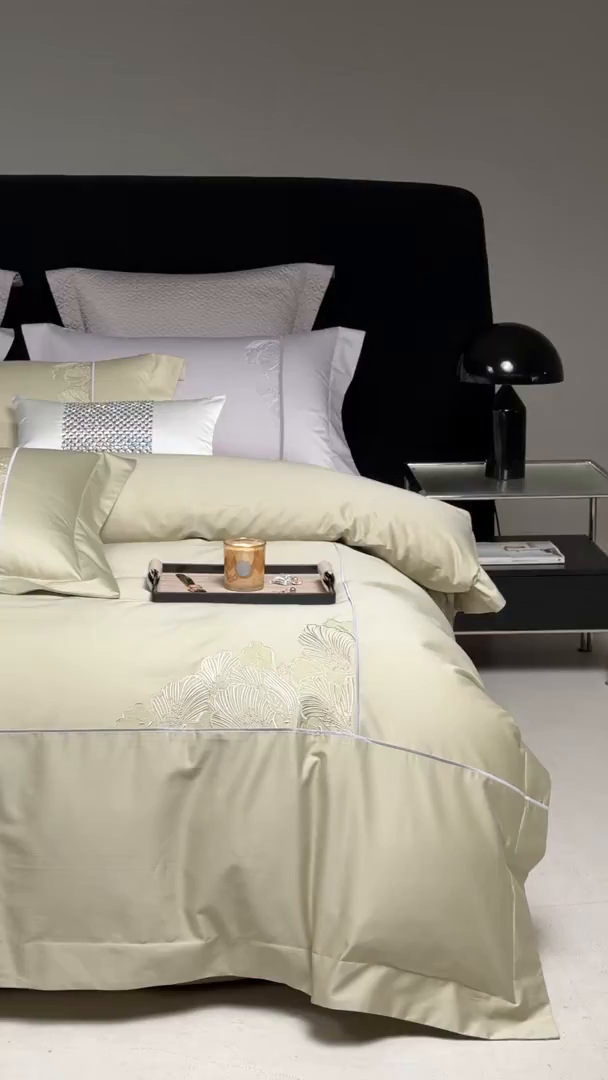 91家纺网 家纺一手货源 找家纺 洽想家 2025新款120支贡缎长绒棉绣花四件套-花漾系列 花漾-绿