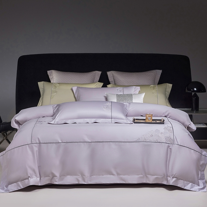 洽想家 2025新款120支贡缎长绒棉绣花四件套-花漾系列 花漾-紫灰