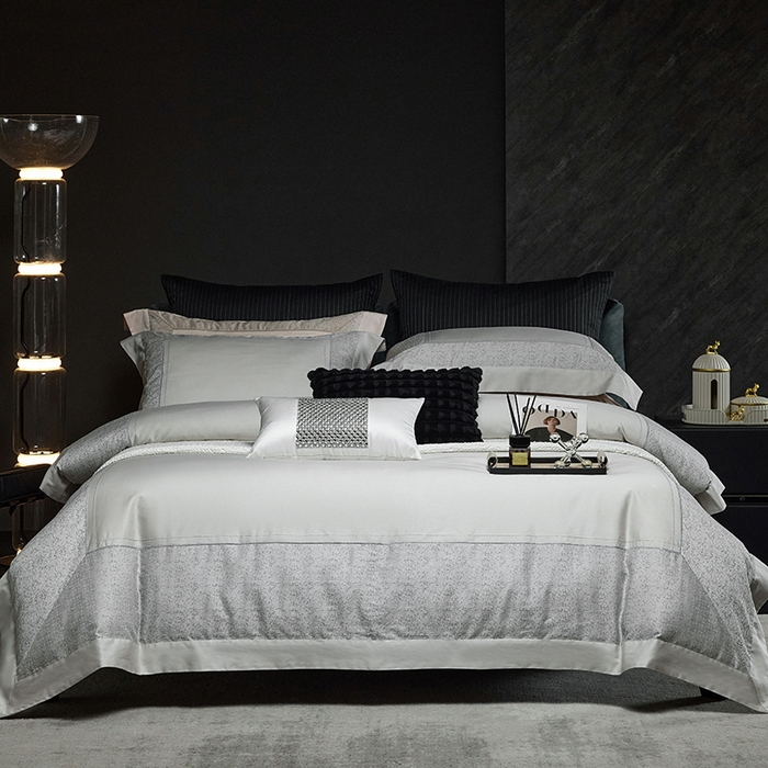 91家纺网 家纺一手货源 找家纺 洽想家 2025新品色织纯棉贡缎提花四件套-香榭丽 香榭丽 灰