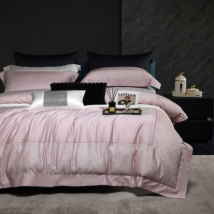 91家纺网 家纺一手货源 找家纺 洽想家 2025新品色织纯棉贡缎提花四件套-香榭丽 香榭丽  粉