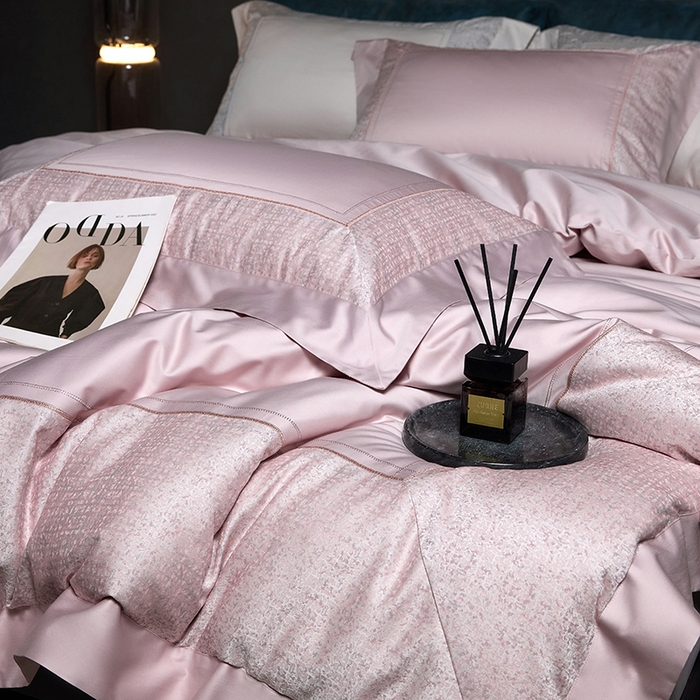 91家纺网 家纺一手货源 找家纺 洽想家 2025新品色织纯棉贡缎提花四件套-香榭丽 香榭丽  粉