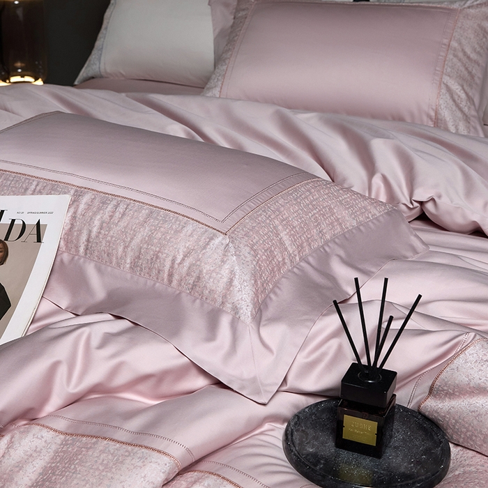 91家纺网 家纺一手货源 找家纺 洽想家 2025新品色织纯棉贡缎提花四件套-香榭丽 香榭丽  粉