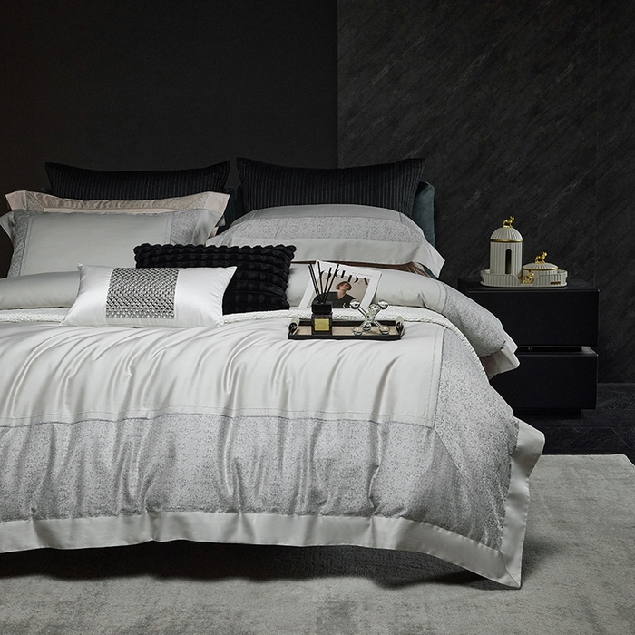 91家纺网 家纺一手货源 找家纺 洽想家 2025新品色织纯棉贡缎提花四件套-香榭丽 香榭丽 灰