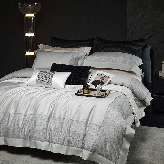 91家纺网 家纺一手货源 找家纺 洽想家 2025新品色织纯棉贡缎提花四件套-香榭丽 香榭丽 灰