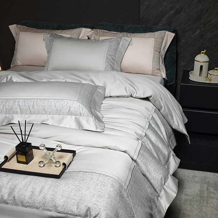 91家纺网 家纺一手货源 找家纺 洽想家 2025新品色织纯棉贡缎提花四件套-香榭丽 香榭丽 灰