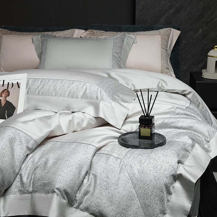 91家纺网 家纺一手货源 找家纺 洽想家 2025新品色织纯棉贡缎提花四件套-香榭丽 香榭丽 灰