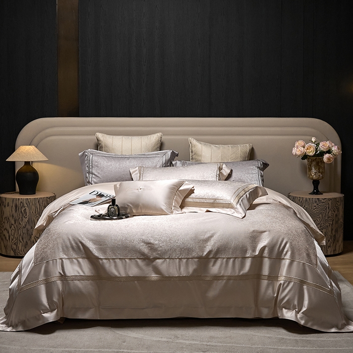 91家纺网 家纺一手货源 找家纺 洽想家 2025新款高精密贡缎色织大提花四件套-夜曲 夜曲-香槟