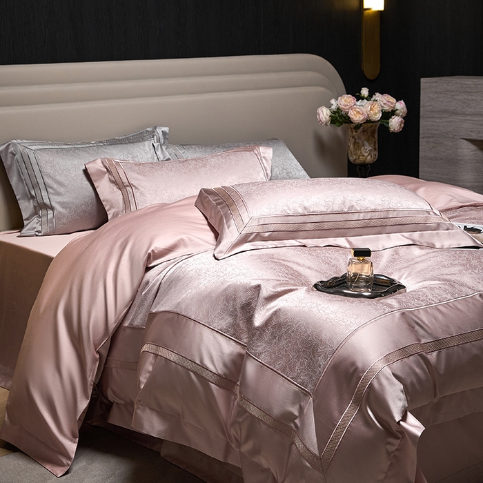 91家纺网 家纺一手货源 找家纺 洽想家 2025新款高精密贡缎色织大提花四件套-夜曲 夜曲-粉