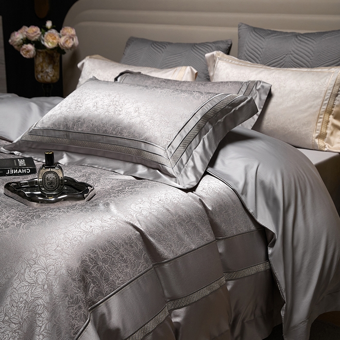 91家纺网 家纺一手货源 找家纺 洽想家 2025新款高精密贡缎色织大提花四件套-夜曲 夜曲-灰