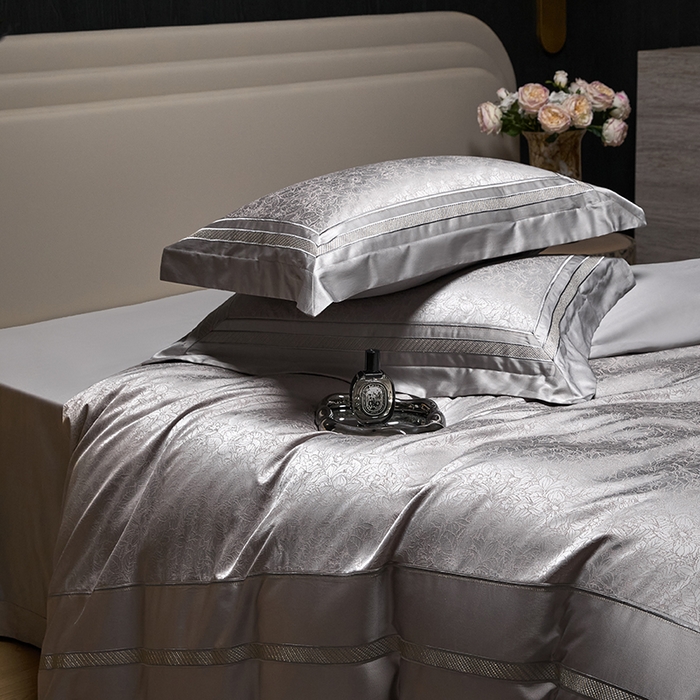 91家纺网 家纺一手货源 找家纺 洽想家 2025新款高精密贡缎色织大提花四件套-夜曲 夜曲-灰