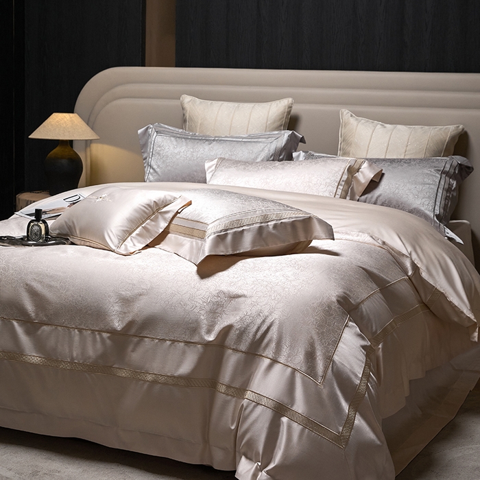 91家纺网 家纺一手货源 找家纺 洽想家 2025新款高精密贡缎色织大提花四件套-夜曲 夜曲-香槟