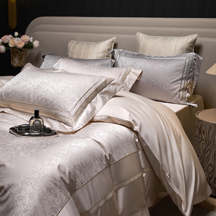 91家纺网 家纺一手货源 找家纺 洽想家 2025新款高精密贡缎色织大提花四件套-夜曲 夜曲-香槟