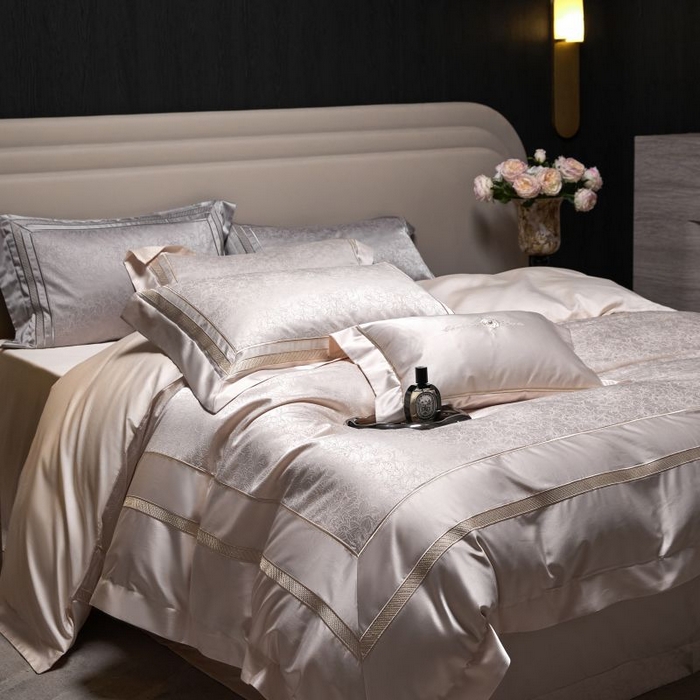 91家纺网 家纺一手货源 找家纺 洽想家 2025新款高精密贡缎色织大提花四件套-夜曲 夜曲-香槟